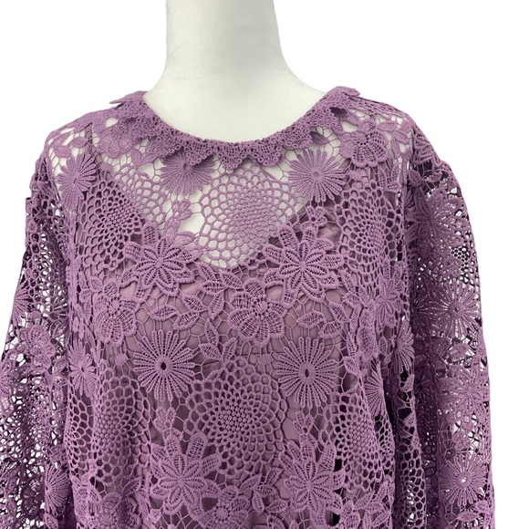 Johnny Was Purple Slip Dress with Lace Overlay B1 - Picture 7 of 14